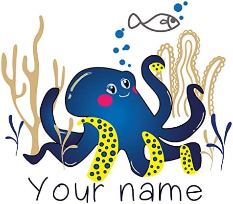 Дизайн на Октопод в Морския свят На Потребител стикер с името на Момчето за Декорация на детската стая на стената е Поименна Стикер на стената за момче в Синьо с Цве