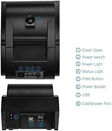 Принтер за етикети 58 мм USB Термопринтер проверки, Съвместим с набор от команди за печат ESC/POS (Цвят: черен размер:
