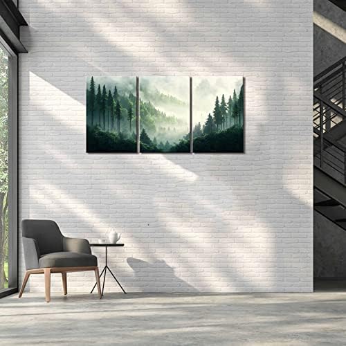Стенно Изкуство Мъгляви Гори за Всекидневната, Боядисване с Зелен Планински Пейзаж, Платно, Стенно Изкуство за Офиса,