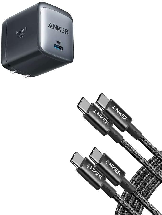 Кабел Anker 333 USB C-C USB (6 фута 100 W, 2 комплекта), Кабел за бързо зареждане USB 2.0 Type C, Зарядно устройство, USB C, Зарядно устройство 715 (Nano II 65 W), бързо компактно складное зарядно ?