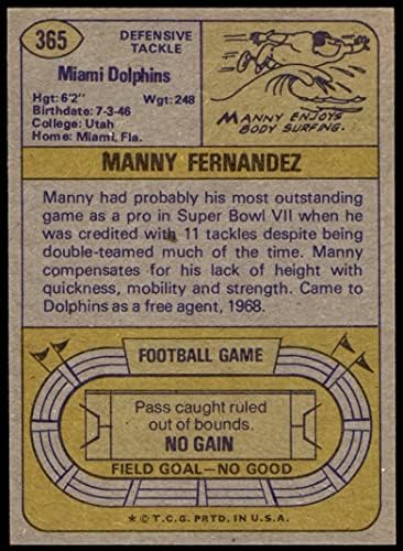 1974 Topps # 365 Мани Фернандес Маями Долфинс (Футболна карта) в Ню Йорк Долфинс Юта