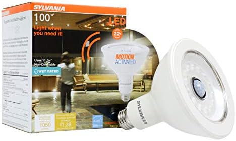 Led лампа Sylvania LED с активирането на движение PAR38, 100 W = 11,5 W за помещения / улица, на 22 г., Без регулиране на яркостта, е предназначена за влажност, Energy Star, 3000 К, Бяла – 1 опак