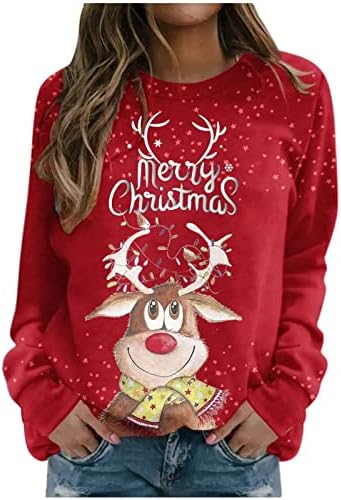 Женска Тениска, Пуловер, Потник с Коледните 3D Принтом, Модни и Ежедневни Тениска с кръгло деколте и Дълги Ръкави,