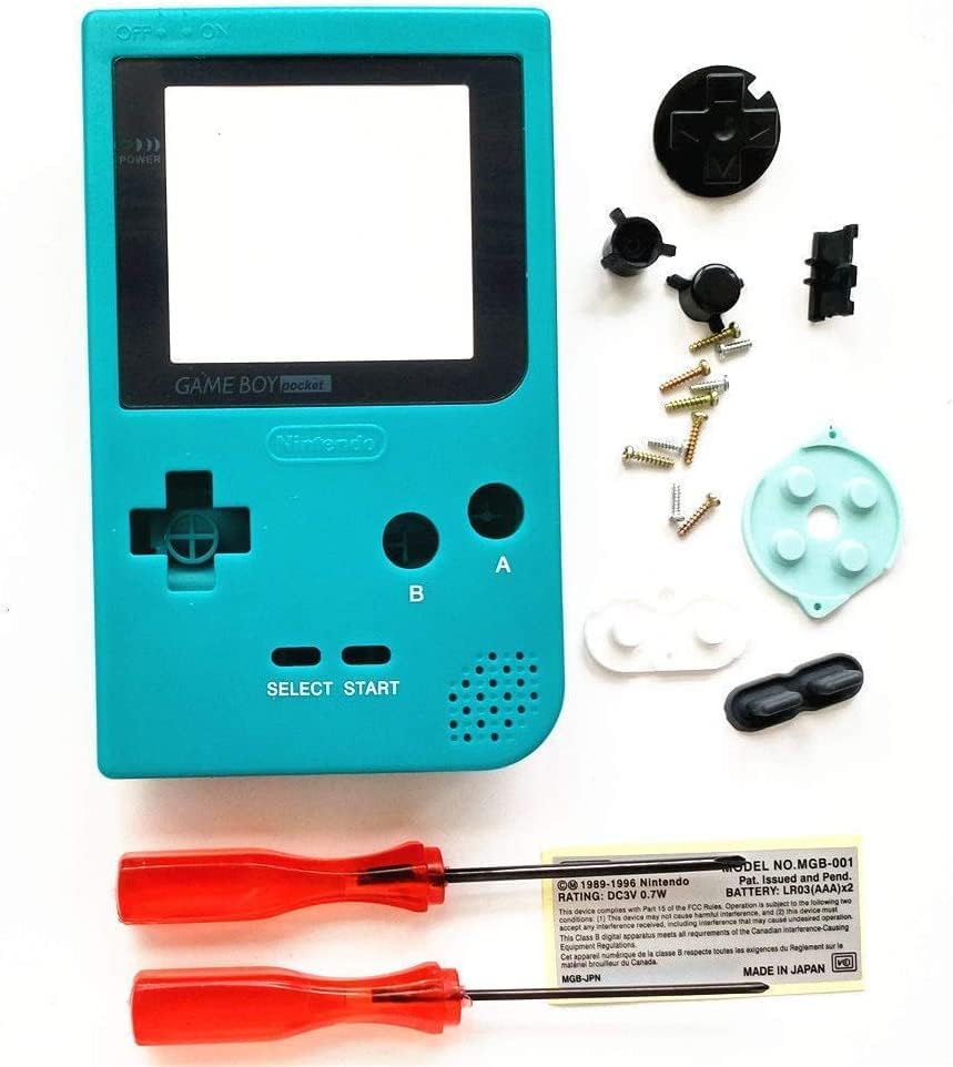 Пълно тяло, калъф с бутони, винтове, гумена тампон за конзола Nintendo Gameboy Pocket GBP (тюркоаз)