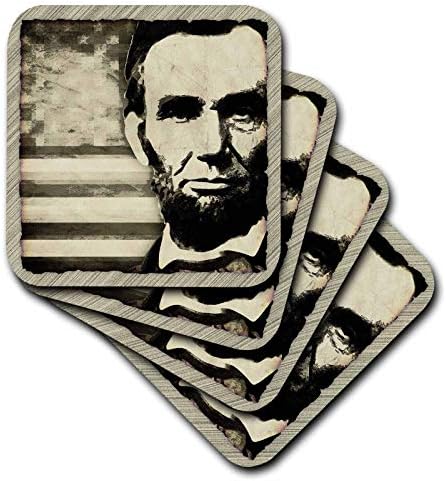 3dRose cst_52683_1 Ейбрахам Линкълн, Президент Ейбрахам Линкълн с флага на сащ в цветове сепии-Меки подложки, комплект