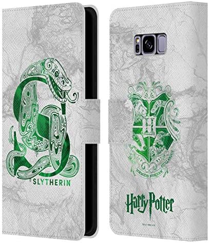 Дизайн на своята практика за главата Официално Лицензиран Harry Potter Slytherin Aguamenti Deathly Смъртта IX Кожен Калъф-Книжка-джобен формат и е Съвместим с Samsung Galaxy S8 + / S8 Plus