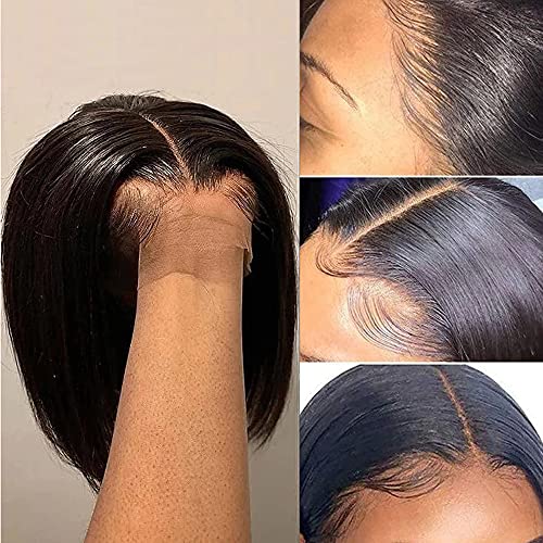 Oulaer Hair Силки Директен Кратък Перука От Човешка Коса Боб За черни жени 13x4 Прозрачен HD Дантела Пред Перука