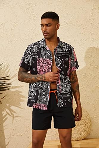 Мъжки Хавайска Риза CRERI, Летни Ризи с Копчета и Къс Ръкав Принтом под формата на Шал Пейсли, Мъжки Плажни Върхове