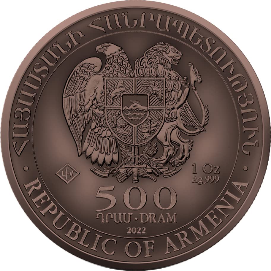 2022 DE Старинни Медни монети PowerCoin Ноевият Ковчег е 1 Унция Сребърна Монета 500 Драхми на Армения 2022 BU Брилянт