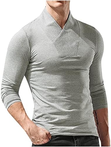 BADHUB/Мъжки Обикновен Всекидневен Пуловер, Риза с дълъг ръкав, Еластична, Мускулна Тениска С V-образно деколте,