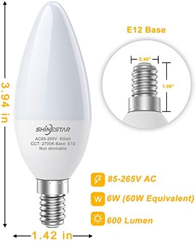 SHINESTAR 3 Комплект Лампи за вентилатори, което е равно на 120 На 60 W, Led крушка-канделябр E12, Малко Основание, Топъл бял 2700 К, Без регулиране на яркостта