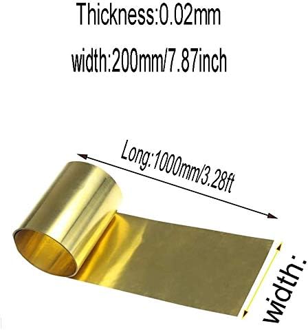 Успешно Латунная Метална Тонколистовая Лента от фолио с подложка от 200 мм/7,87Inchx1000mm/39. Латунная табела за обработка на метал 9 инча (Размера, Дебелина: 0,02 мм)