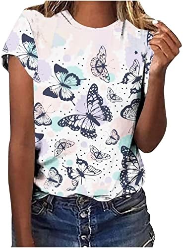 Дамски Летни Тениски С Къс ръкав и Кръгло Деколте, Модни Цветни Тениски С Принтом Пеперуди, Ежедневни Блузи