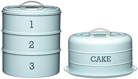 3-Ярусная Метална Форма за съхранение на торти Kitchen Craft Living Nostalgia, 22 x 27 см (8,5 x 10.5 инча) - Ретро Син