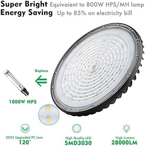 bulbeats 200W UFO LED High Bay Light14000lm (Eqv.400W MH/ВЕЦ) Led лампи с високо ниво на осветеност 5000 K High Bay Shop Светлини, изброени ETL, 3,3 ' Кабел с американската вилица Търговски осветление за н?